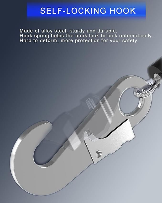 132FT RTOVZON Self Retracting Lifeline, Fall Arrest Fall Protection, Steel Wire Rope Heavy Duty Retractable Lanyard, Roofing Lifeline, SRL, Safety Lanyard