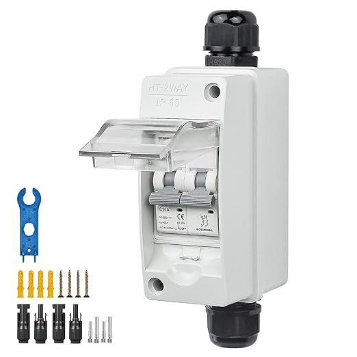 Solar Panel Disconnect Switch 1000V 16A PV Shut Off Switch Outdoor Circuit Breaker Box for Solar PV Homes Battery (16Amp)