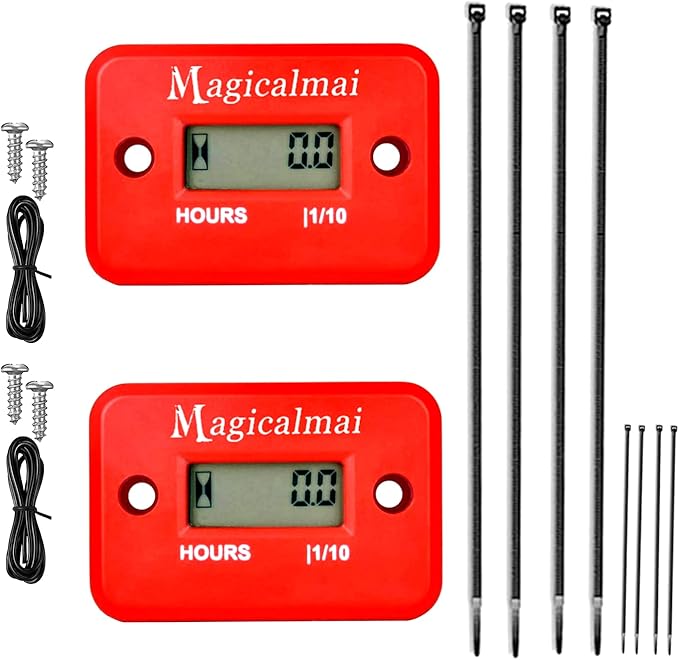 2pcs Magicalmai Inductive Hour Meter for Gas Engine Lawn Mower Dirt Bike Motorcycle Motocross Snowmobile Karting Marine ATV Boat Outboard Motor Generator Waterproof Hour Meters - Red