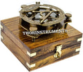 THOR INSTRUMENTS 5" Triangular Nautical Sundial Compass with Level Meter, Encased in Genuine Rosewood Anchor Inlaid Case, Maritime Decor Gift