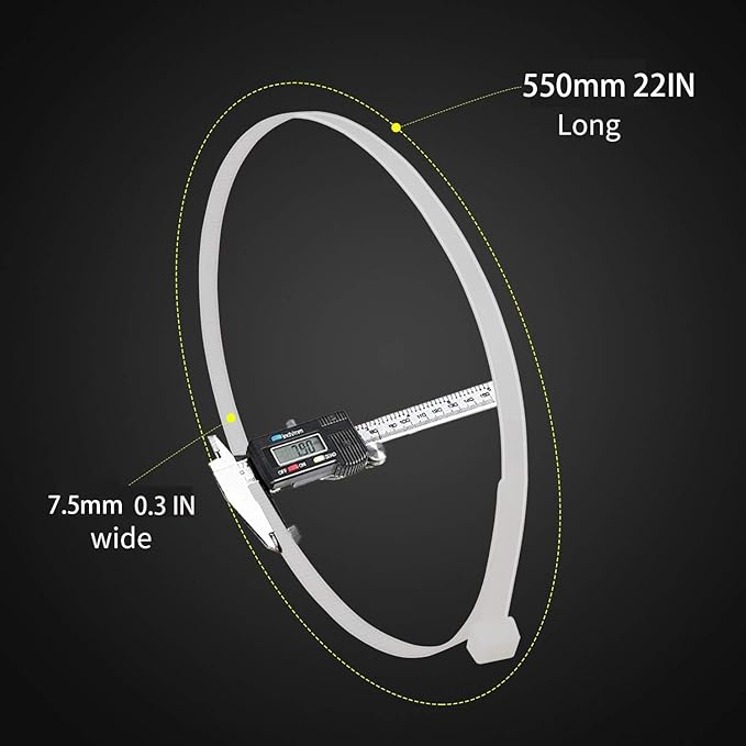 White Zip Ties Heavy Duty 22 Inch 120lb Extra Large Cable Tie Wraps Long Plastic Wire Ties Wide Big Strong Thick Zipties 50 Pack