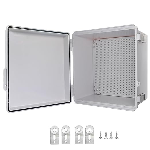 Waterproof Junction Box, ABS Plastic Electrical Box with Stainless Steel Latch, Hinged Cover Electric Project Enclosure Box with Mounting Plate, Wall Brackets 11.8"x11.8"x7.1"
