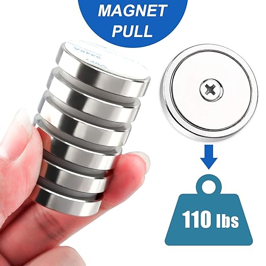 LOVIMAG Neodymium Cup Magnets,110LBS Holding Force Strong Rare Earth Magnets with Heavy Duty Countersunk Hole and Double Sided Adhensive&Stainless Screws for Refrigerator Magnets,Office etc,Pack of 6