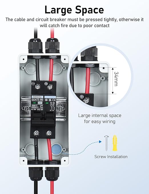 DIHOOL Solar Panel 50 Amp Disconnect Box, DC Circuit Breaker Panels, 50A Small Breaker Box
