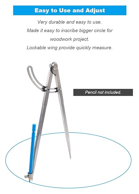 ZLKSKER 10 inch Professional Woodworking Compass with Pencil Holder Lockable Wing Divider for Carpenter Leather Work Compass Scribe, Geometry Drafting