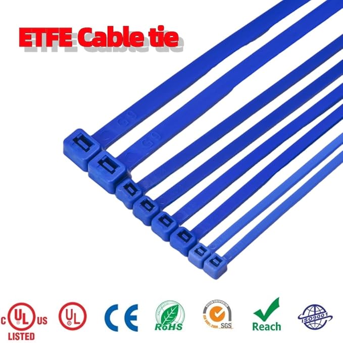 4" Tefzel Cable Tie,ETFE Zip tie,Blue High Temp Zip Ties,Chemical Resistan for Demanding Industrial Applications (Pack of 100)
