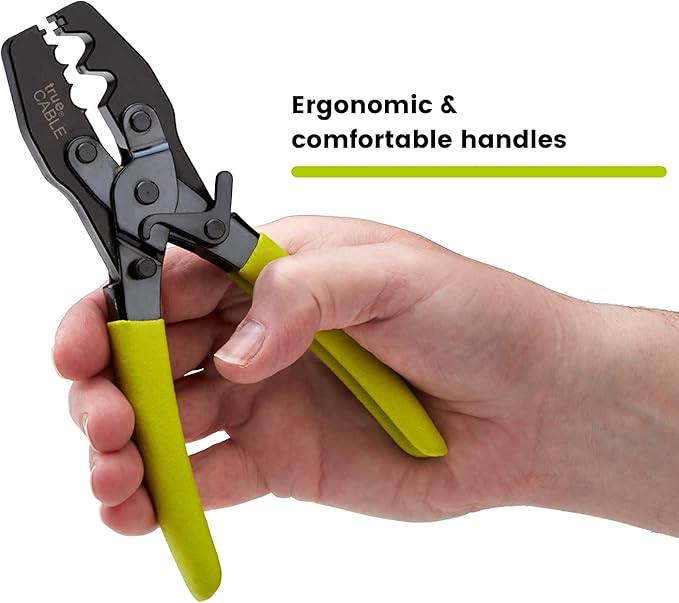 TRUE CABLE External Ground Crimping Tool for Shielded RJ45 Connectors, Dual Crimp Cavities, Carbon Steel, Non-Slip Ergonomic Handle, Terminal Crimper with Latch Mechanism