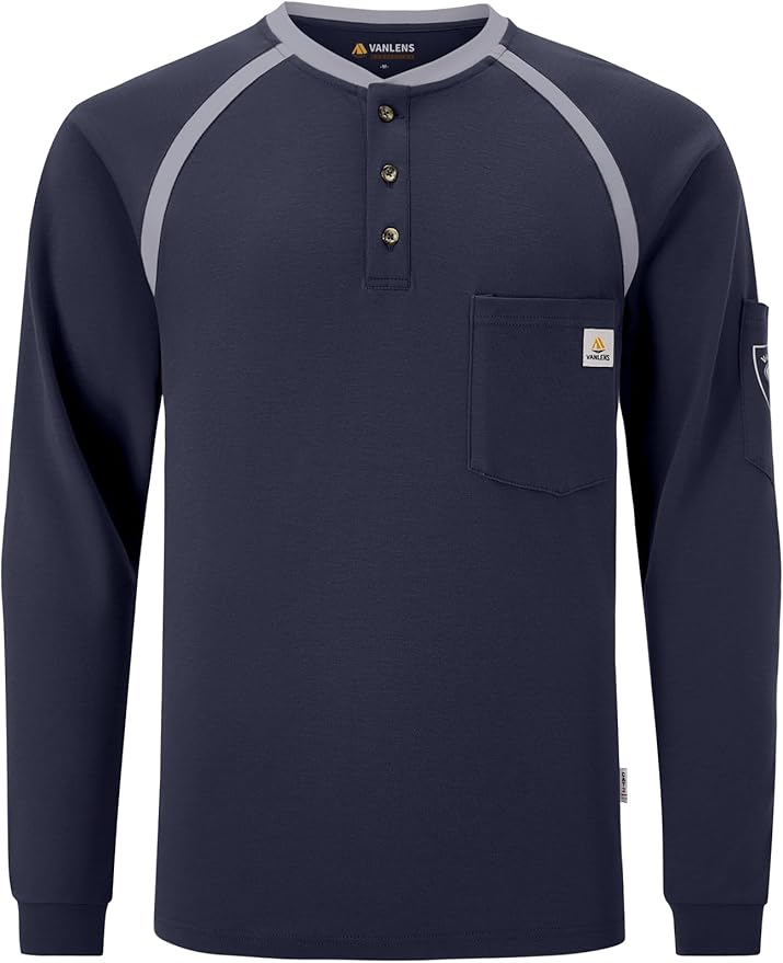 FR Shirts for Men Flame Resistant Shirts 6.5oz Light Weight Long Sleeve Fire Retardant Shirts CAT2/HRC2