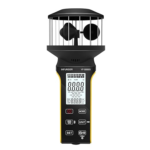 Digital Cup Anemometer, Handheld Wind Speed Meter with Anti-dust Touch Button, Rechargeable Wind Gauge CFM Meter, Waterproof, LCD Backlight, Wind Tester for Wind Volume, Wind Chill