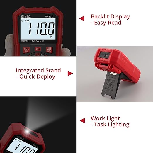 BINTA Digital Multimeter 4000 Counts TRMS NCV Auto-Ranging Voltmeter Multimeter Tester | AC/DC Current Voltage Meter | Measures Voltage, Resistance, Capacitance, Duty Ratio, Continuity for Automotive