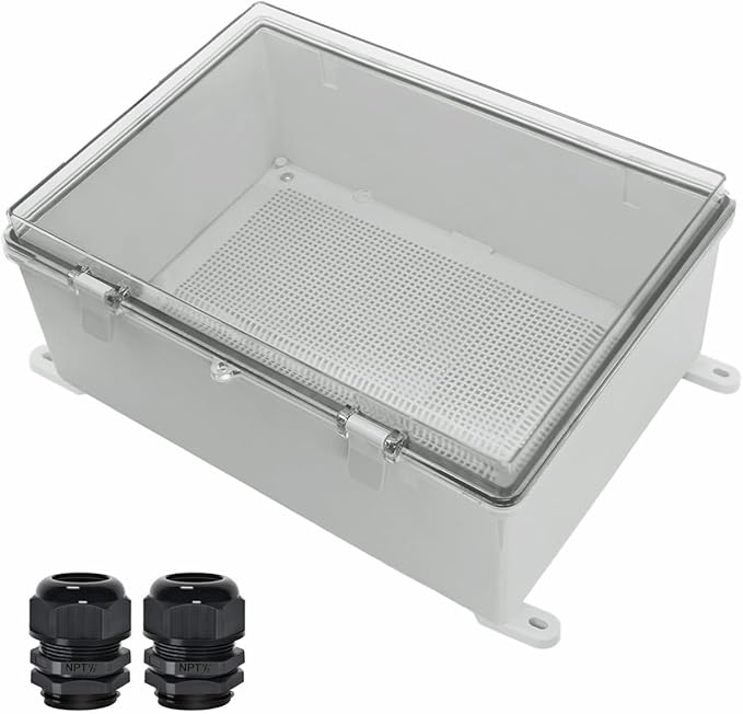 Zulkit Junction Box ABS Plastic Waterproof IP65 Electrical Boxes Hinged Shell Clear Cover Outdoor Universal Project Enclosure with Mounting Plate and Wall Brackets 15.4x11.4X 6.3inch (390x290x160 mm)