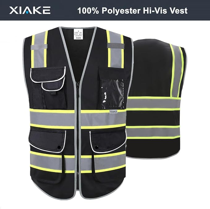 XIAKE 9 Pockets Class 2 High Visibility Reflective Safety Vest for Men Women,Meets ANSI/ISEA Standard