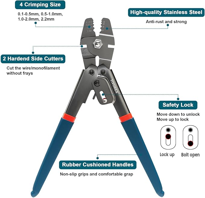 328ft Wire Rope Crimping Tool Kit with Built-in Cutter, 1/16" Stainless Steel Wire Rope Cable with 210PCS Aluminum Crimping Loop Sleeve, 50PCS Thimble for Railing, Decking, Picture Hanging