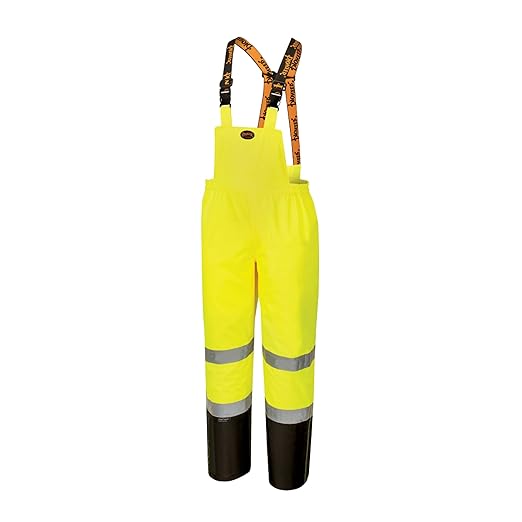 Pioneer Hi Vis Ripstop Waterproof Bib Pants/Overalls for Men - Reflective Safety Work Rain Pants - High Visibility Yellow