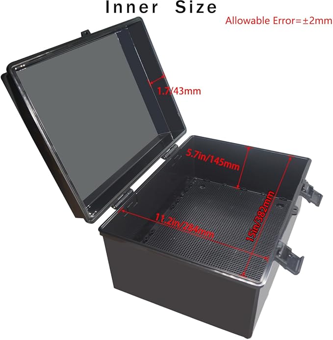 Junction Box, Hinged Black Cover IP67 Waterproof ABS Project Box with Mounting Plate Electrical Box Enclosure with Wall Bracket 15.7 x 11.8 x 7.9inch(400x300x200mm)