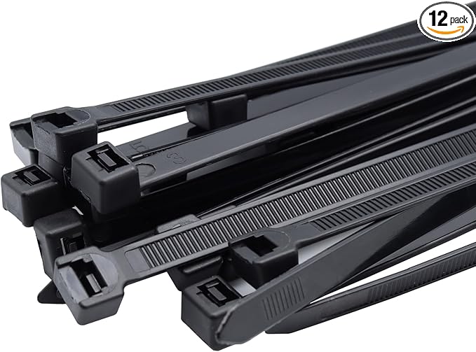 large zip ties 48 inch black cable ties heavy duty outdoor use 12 pieces long plastic tie wraps uv resistant 200 lbs Tensile Strength