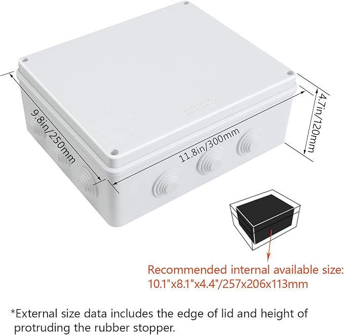 LeMotech ABS Plastic Dustproof Waterproof IP65 Junction Box Universal Electrical Project Enclosure White 11.8 x 9.8 x 4.7 inch (300 x 250 x 120 mm)