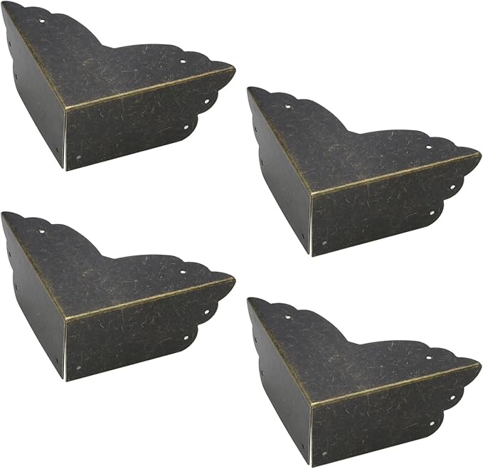Mcredy Corner Protectors for Furniture,4 Pack Table Corner Protectors Metal Bronze Box Corners Decorative 2.8x2.8x1.2(LxWxH),Side Length 2.8"