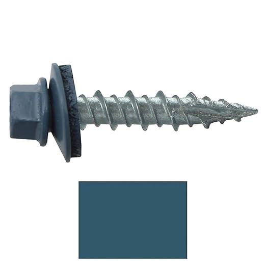 Metal Roofing Screws: (250) 10 x 1 Ocean Blue Hex Head Sheet Metal Roof Screw. Self Starting Metal to Wood siding Screws. EPDM Washer. Colored Head