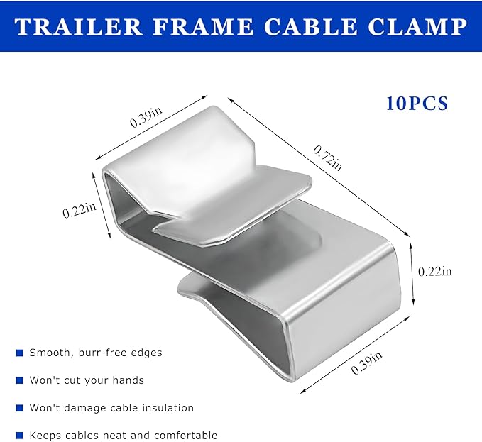 10 PCS Trailer Frame Wire Clips, 0.72"/18mm Cable Clips for Solar Panel Wiring & Car Wires Management, Spring Steel Double Wire Clip Cable Organization for Boat Trailer Truck