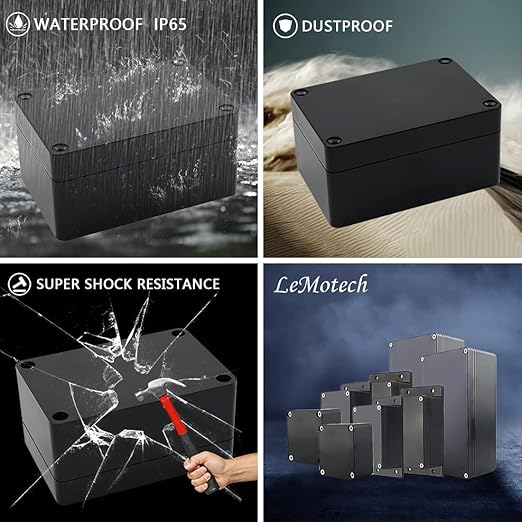 LeMotech Junction Box IP65 Waterproof Project Box Dustproof ABS Plastic Electrical Boxes Universal Enclosure for Electronic Black 3.93x 2.68x 1.97 inch (100 x 68 x 50 mm)(Pack of 1)