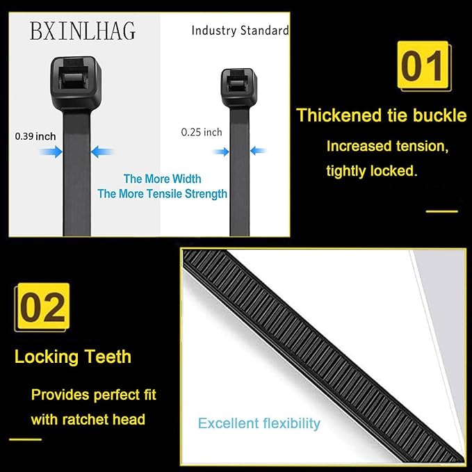 48 Inch Extra Long Heavy Duty Cable Ties, 12-Piece UV Resistant Black Nylon Zip Ties, 200 LB Tensile Strength