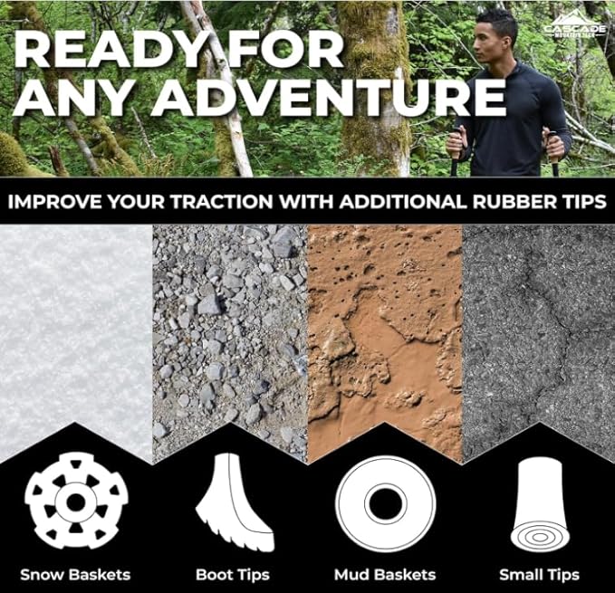 CASCADE Trekking Poles Ultra Light 100% Carbon Fiber Trekking, Walking, and Hiking Poles - Ultra Light, Ultra Durable, Quick Lock Feature for Easy Height Adjustment from 26” to 54”