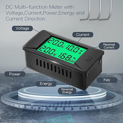 DC Multifunction Battery Monitor Meter,0-300V,0-100A Built-in Shunt, Widely Applied to 12V/24V/48V RV/Car Battery, LCD Display, Digital Current Voltage Solar Power Meter, Multimeter Ammeter Voltmeter