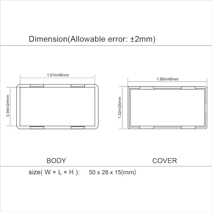 LeMotech 5Pcs ABS Plastic Electrical Project Case Power Junction Box, Project Box Black 2.0 x1.1x 0.6 inch (50 x 28 x 15 mm)