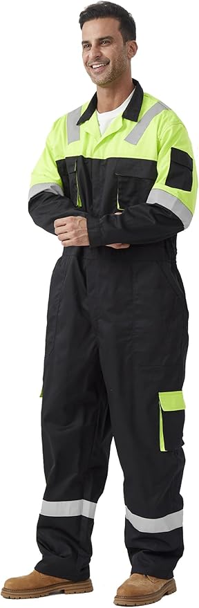 Men's Work Coverall High Visibility Overalls Mechanics Coveralls Workwear Jumpsuit with Multi Pockets