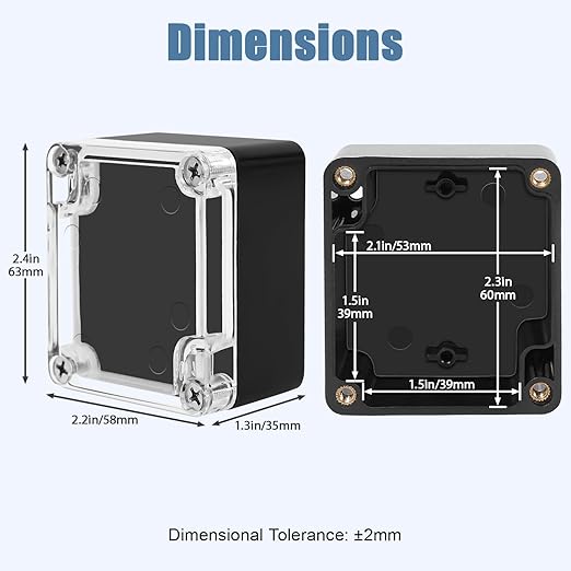 LeMotech Junction Box with Clear Cover IP65 Waterproof Project Box Dustproof ABS Plastic Electrical Project Boxes Universal Enclosure, Black 2.4"x 2.2"x 1.3"(63x58x35mm)(Pack of 2)
