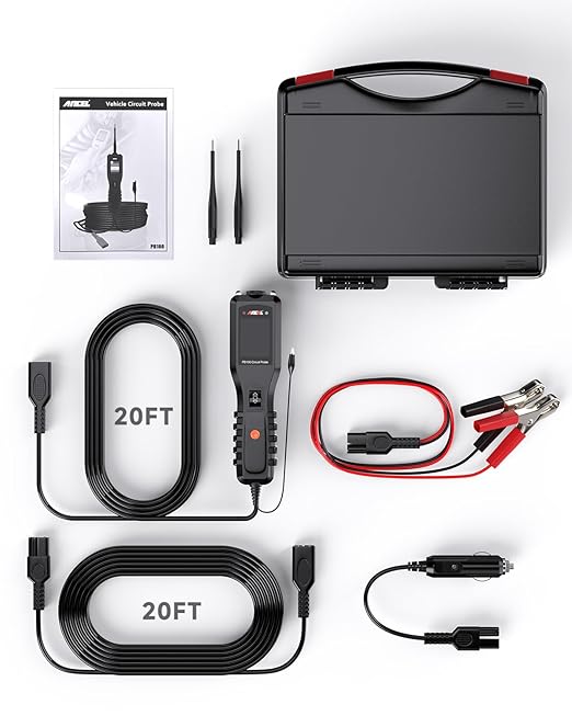 ANCEL PB100 Automotive Power Circuit Probe, 12-24 VDC Car Electrical Diagnostic Tool, AC/DC Voltage Current Resistance Short Detection, Trailer Fuse Tester, Digital Voltmeter Ohmmeter, 40FT Cables