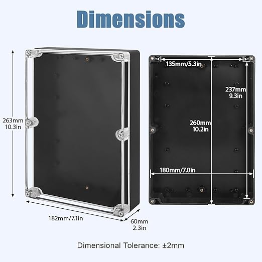 LeMotech Electrical Box Clear Cover Project Box IP65 Waterproof Junction Box ABS Plastic Case Universal Enclosure for Electronics, Black 10.3"x 7.1"x 2.3"(263x182x60mm)(Pack of 1)