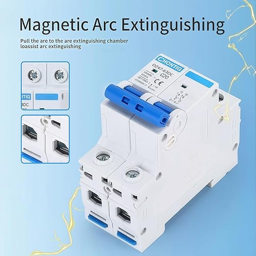 20 Amp Miniature DC Circuit Breaker 500V 2 Pole, Solar PV Disconnect Switch with Thermal Magnetic Trip, DIN Rail Mount Isolator C20