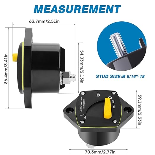 GLOSO Circuit Breaker Switches Manual Reset Waterproof Audio Radio Solar System Boat Truck Marine Automotive Stud 5/16“ Panel Mount 30A