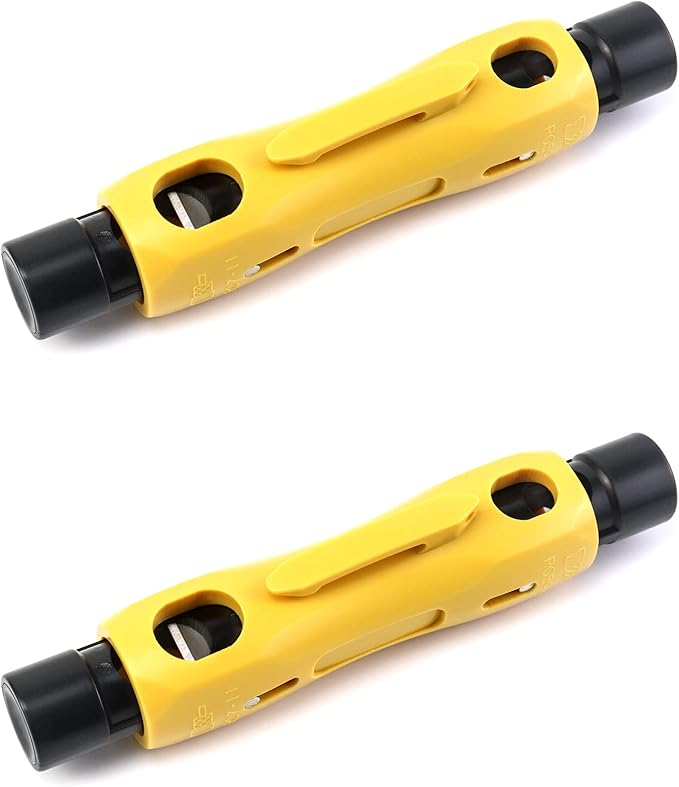 QWORK Double Ended Coax Stripper, 2 Pack Coxaial Cable Stripper Wire Cutter Coax Stripping Tool for RG7/11 and RG59/6/6Q