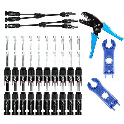 Solar Panel Crimping Tool,Crimping Tool Kit with 10PCS Connectors and 2PCS Spanner Wrench and 2PCS Y Solar Connectors and Solar Wire Crimping Tool for PV Cable
