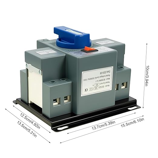 110V Dual Power Automatic Transfer Switch Dual Power Generator Changeover Switch 50HZ/60HZ (2P 63A Blue)