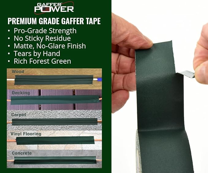 Gaffer Power Proudly Made in The USA, Real Professional Grade Gaffer Tape, Heavy Duty Gaffers Tape, Non-Reflective, Multipurpose. 2 Inches x 30 Yards, Forest Green