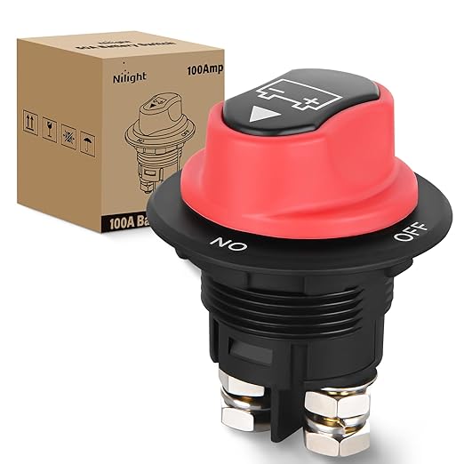 Nilight Battery Disconnect Switch 100A Master Disconnect Isolator 12V-48V On Off Power Cutoff Switch Waterproof Heavy Duty for Marine Boat Car RV ATV UTV Yacht, 2 Years Warranty