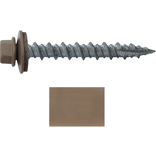 Metal ROOFING SCREWS: (250) 10 x 1-1/2" Buckskin Hex Head Sheet Metal Roof Screw. Self starting metal to wood siding screws. EPDM washer. Colored head