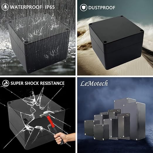 LeMotech Project Box ABS Plastic IP65 Waterproof Dustproof Electrical Junction Box Outdoor Enclosure for Electronics Black 4.7 x 4.7 x 3.5 inch(120 x 120 x 90 mm)(Pack of 2)
