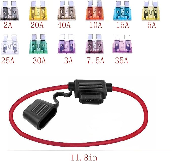 6pcs Inline Fuse Holder 12V, 12 AWG Waterproof Fuse Holder with 66 Pcs Standard Car Fuses (2A/3A/5A/7.5A/10A/15A/20A/25A/30A/35A/40A, in Line Fuse Holders for Marine Auto Electrical Circuits.