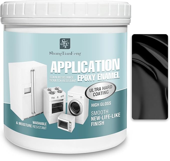 Black Appliance Paint, 32 Oz – High Gloss Finish for Metal anti-rust | Home Appliances Refinishing | Durable, Ovens, Microwaves, Dishwashers，Fast-Drying, Metal & Plastic Safe