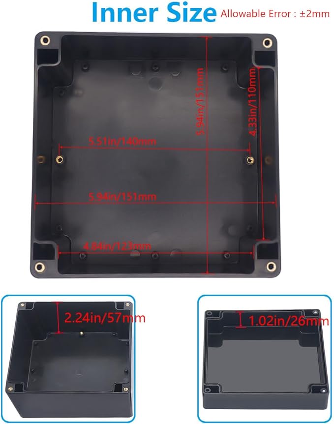 Project Box ABS Black Electrical Boxes IP67 Outdoor Waterproof box Electronic Junction Box Power Enclosure with Cable Glands for DIY Project 6.3 x 6.3 x 3.5 inch (160x160x90mm)
