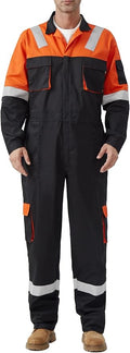 Men's Work Coverall High Visibility Overalls Mechanics Coveralls Workwear Jumpsuit with Multi Pockets
