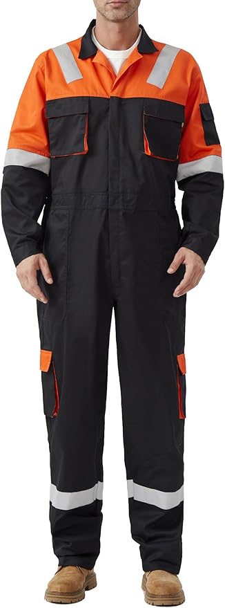 Men's Work Coverall High Visibility Overalls Mechanics Coveralls Workwear Jumpsuit with Multi Pockets