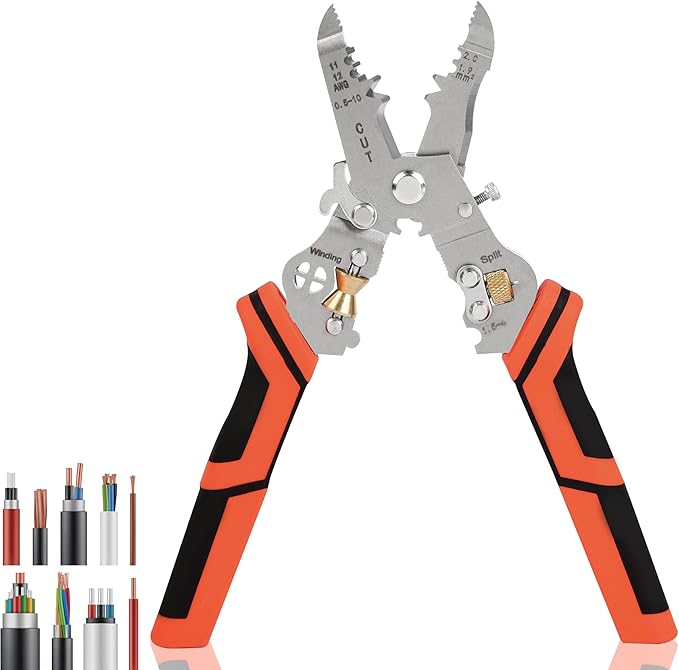 Wire Stripper Cutter Crimping Tool - 9 in 1 Wire Stripper Tool with Cutter Crimper Function AWG 22-10 Wire Cutters Pliers for Wire Splitting,Stripping,Cutting,Crimping, Clamping,Winding,Sharpening