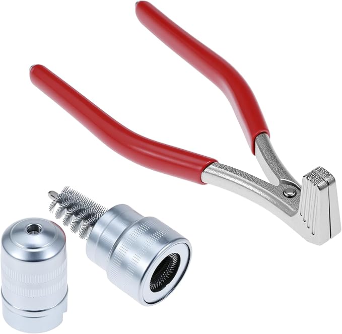 QWORK Battery Terminal Pliers & Cleaner Brush Kit (3-Piece) – Terminal Spreader Pliers with 2 Stainless Steel Battery Post Cleaning Brushes for 6V/12V Car Automotive Maintenance