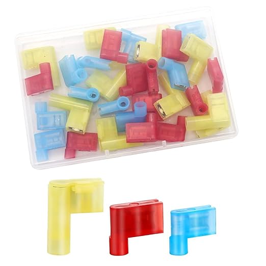 smseace 80Pcs Right Angle Spade Connector 22-18/16-14/12-10AWG Nylon Quick Disconnect Flag Terminal Red/Yellow/Blue 90 Degree Wire Terminal Connector
